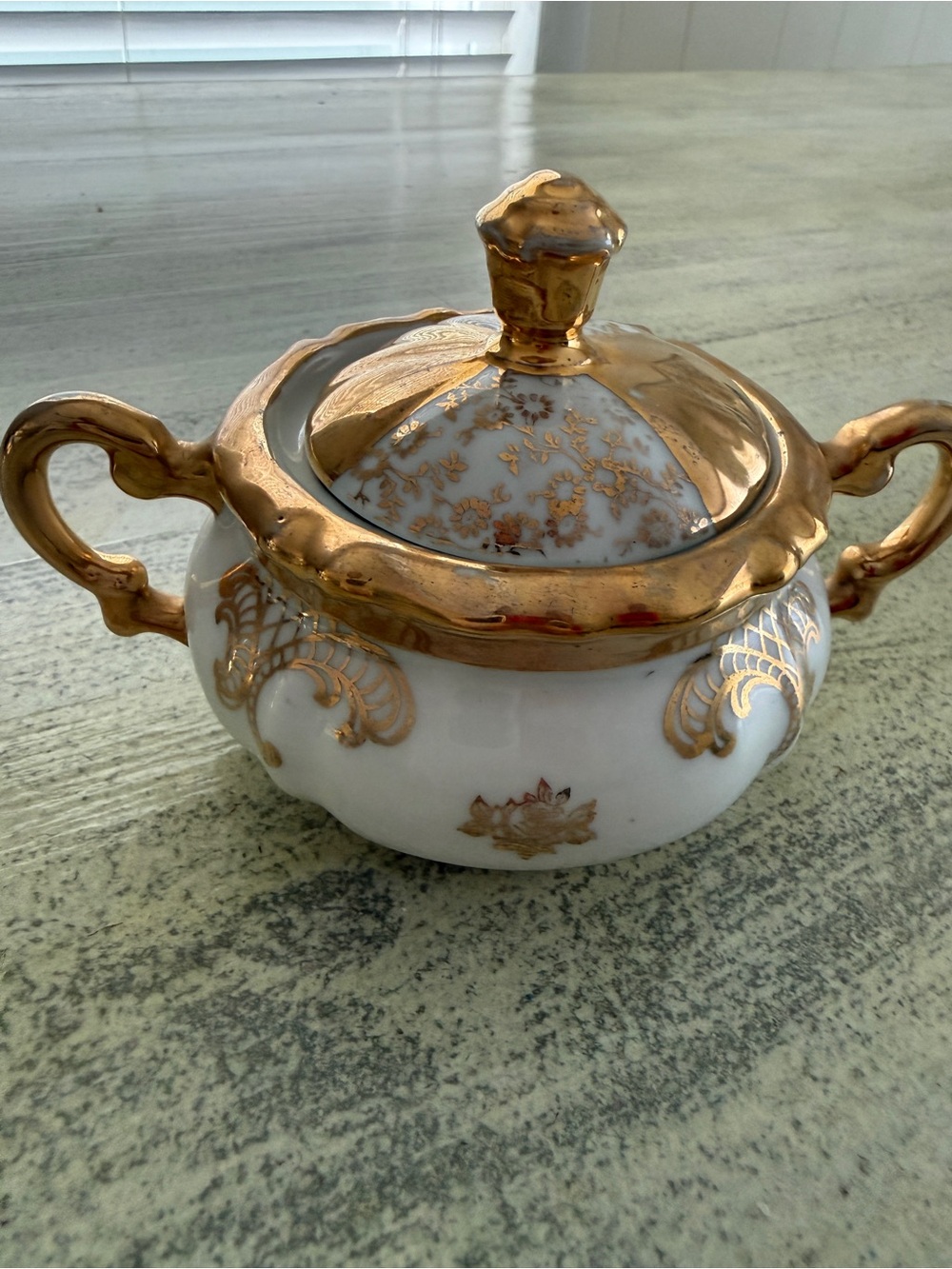 Mitterteich Bavarian White Porcelain Vintage Sugar Bowl with Gold Gilding